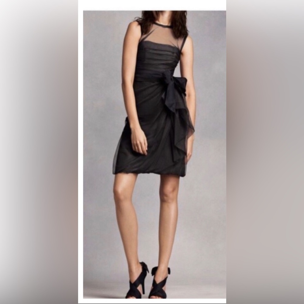 White by Vera Wang black cocktail dress size 2 sheer tulle bow